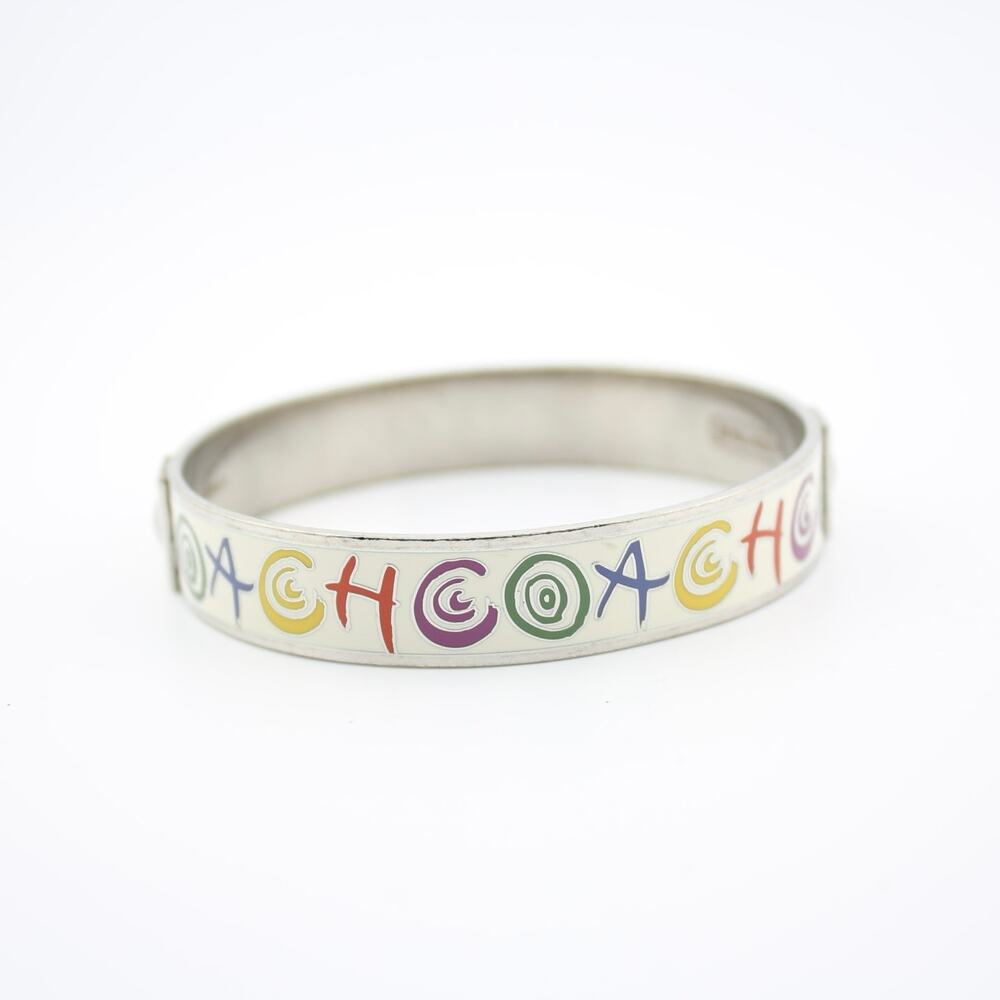 Coach Multicolor Signature Enamel Bangle Bracelet Silver Tone - Picture 4 of 7